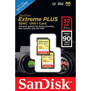SanDisk Extreme PLUS 32GB SDHC Speicherkarte Twin Pack bis zu 90 MB/Sek., Class 10, U3, V30-21